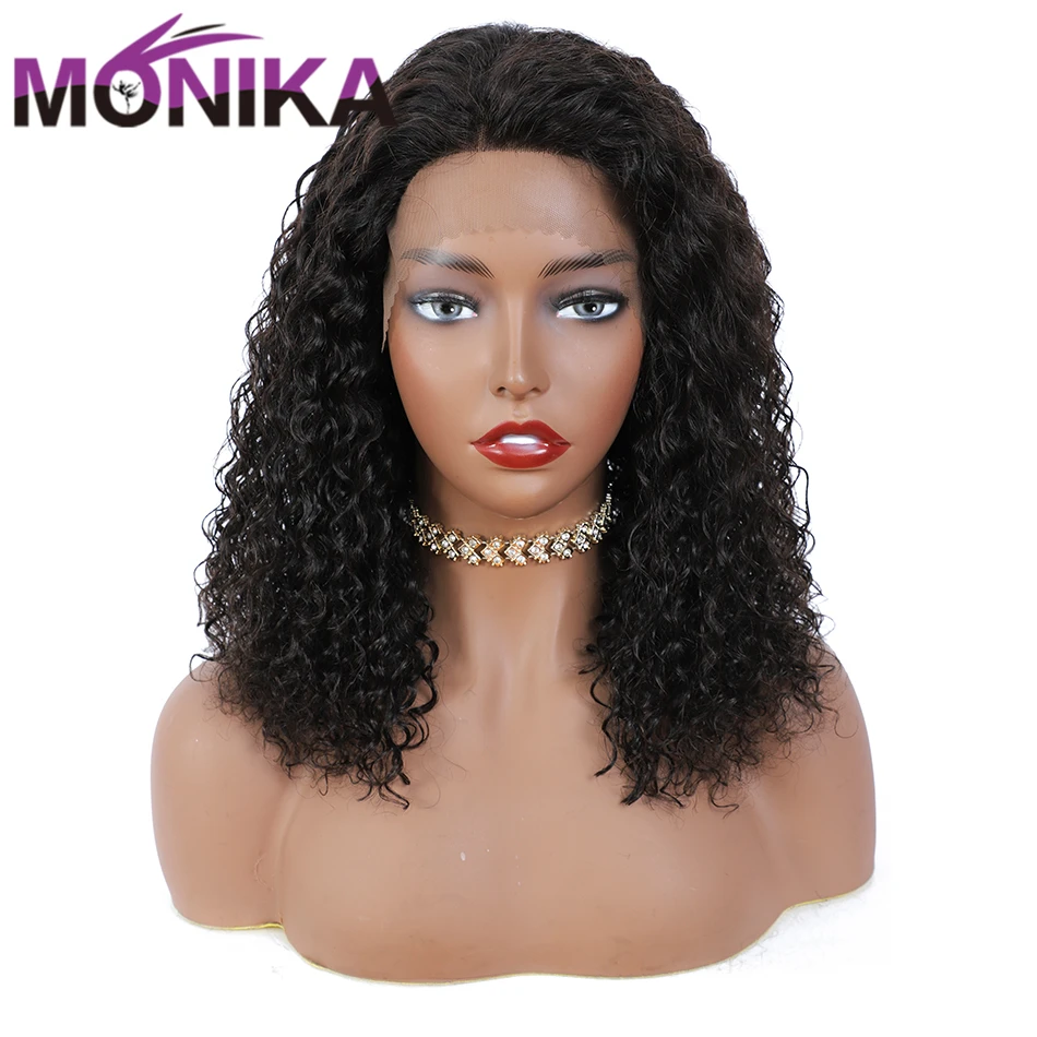 Monika Brazilian Natural Black Hair Long Deep Wave Part Lace Human Hair Wigs Non-Remy Wig Free Shipping 150% Density