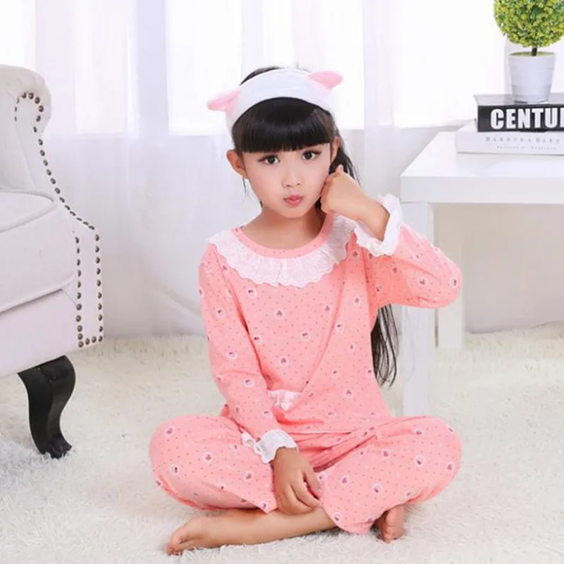 Children's girl pajamas big boy spring baby pure cotton long sleeved Korean suit 2-15 year old home cloth | Мать и ребенок