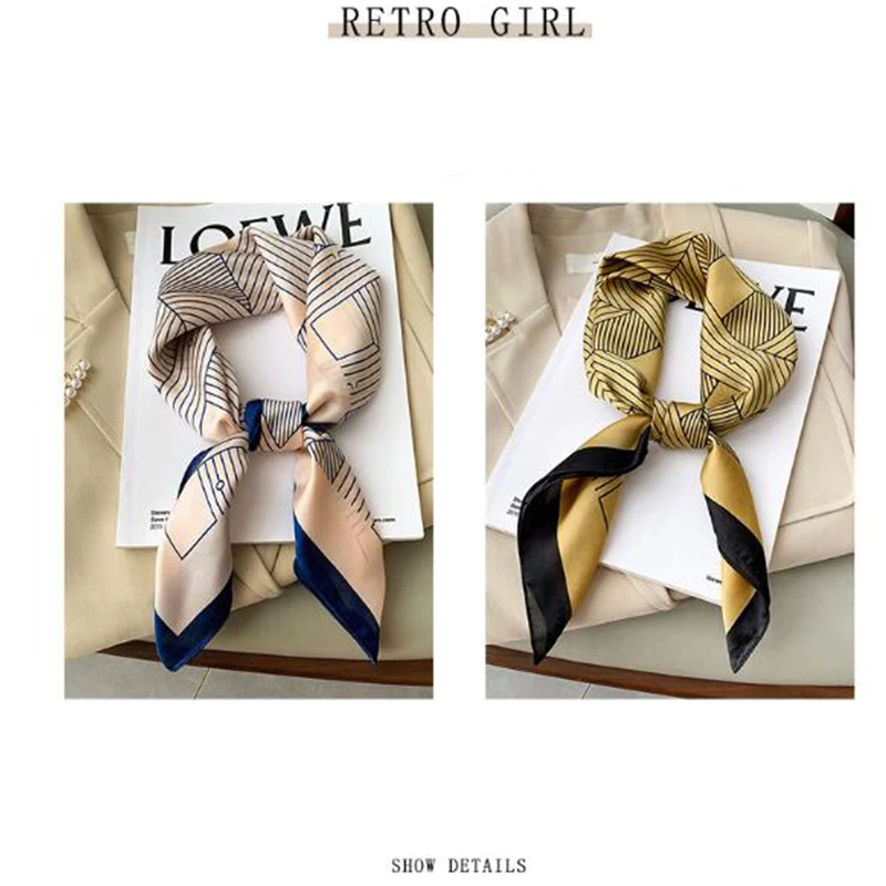 

2022 Spring and Autumn luxury striped scarf square women's fashion retro small silk scarf tied bag striped turban scarf 70*70 cm