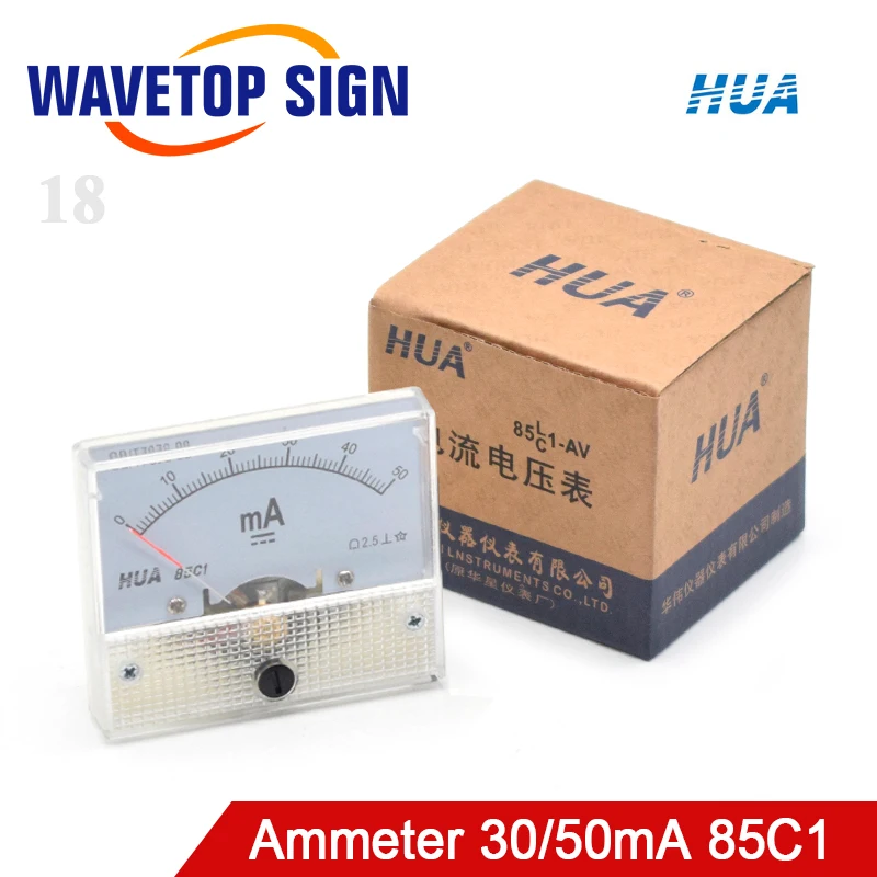 WaveTopSign Хуа Амперметр 30mA 50mA 85C1 DC 0-50mA аналоговая AMP Панель измеритель тока для CO2 лазерный станок для гравировки и резки