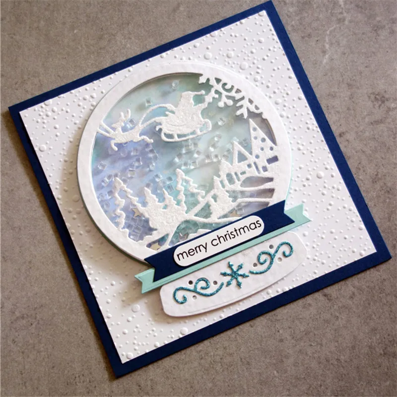 Рождественская елка и олень круглый металлический прорезной трафарет для