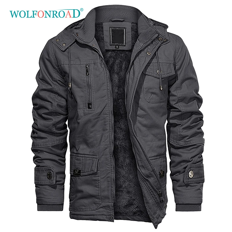 Gray WOLFONROAD походная куртка мужская зимняя флисовая куртка Военная Тактическая Куртка карго пальто с капюшоном мульти карман армейская ветровка 5XL - Цвет: Gray
