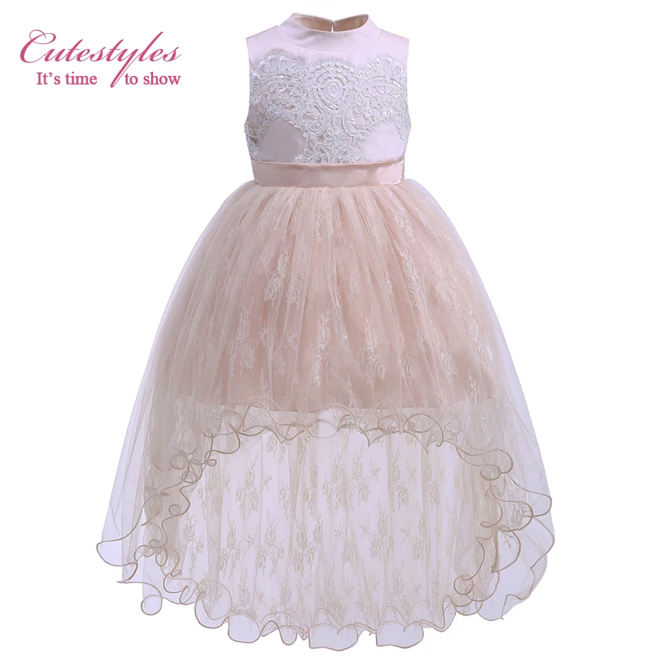 Cutestyles New Arrival Girl Party Dress Flower Prom Beige Grandi Wedding Kids Clothes | Детская одежда и обувь