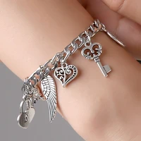 friendship gift antique vintage silver color diy elephant wing heart lock flower key star pendants charm bracelet for men women