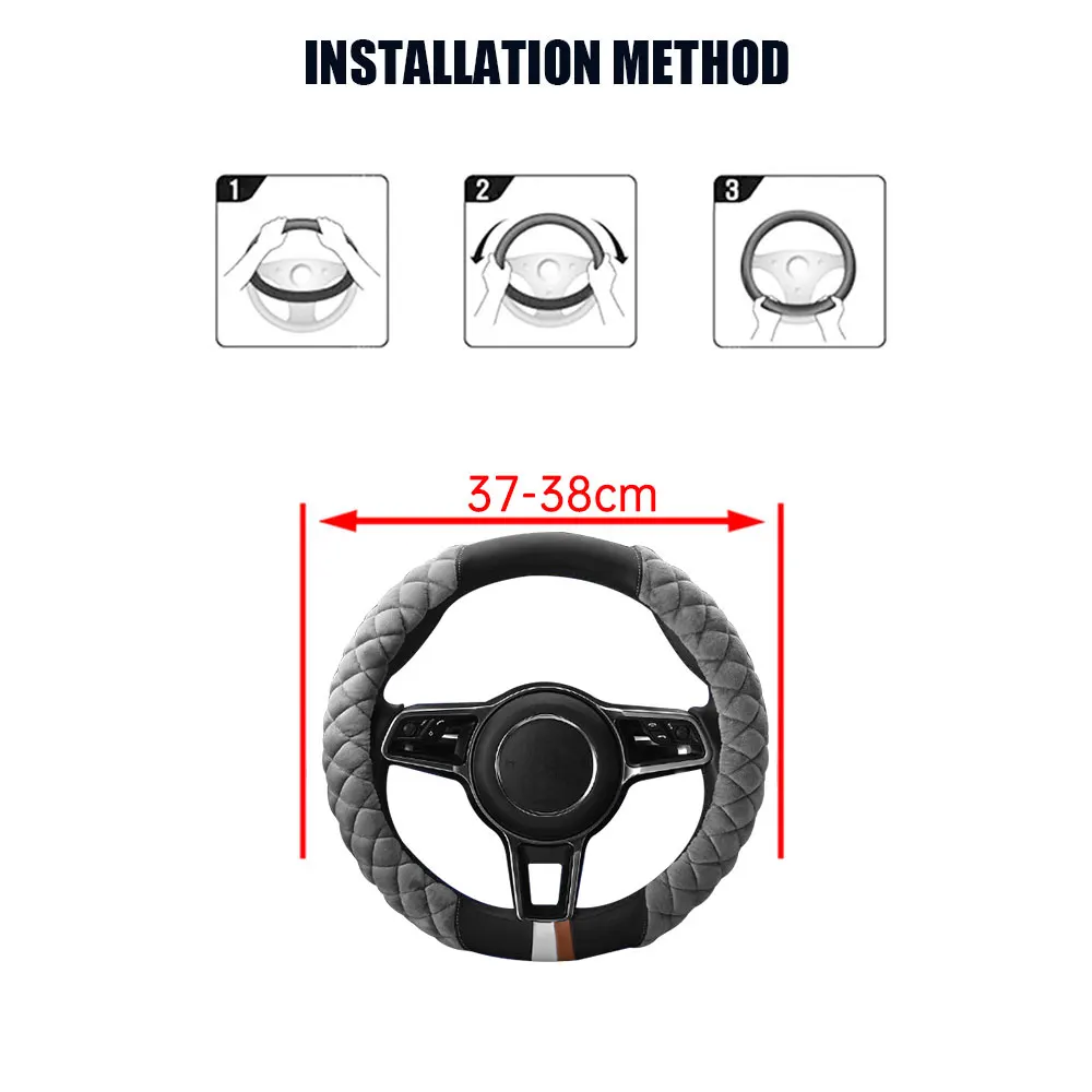 

38cm Universal Fashion Car Steering Wheel Cover Winter Thicken Short Plush Car Steering Wheel Cover Braid Easy to Install