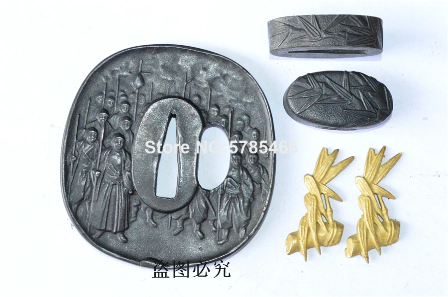 Редкий набор самурайский Железный стальной кожух Tsuba Menuki Fuchi Кашира для японских
