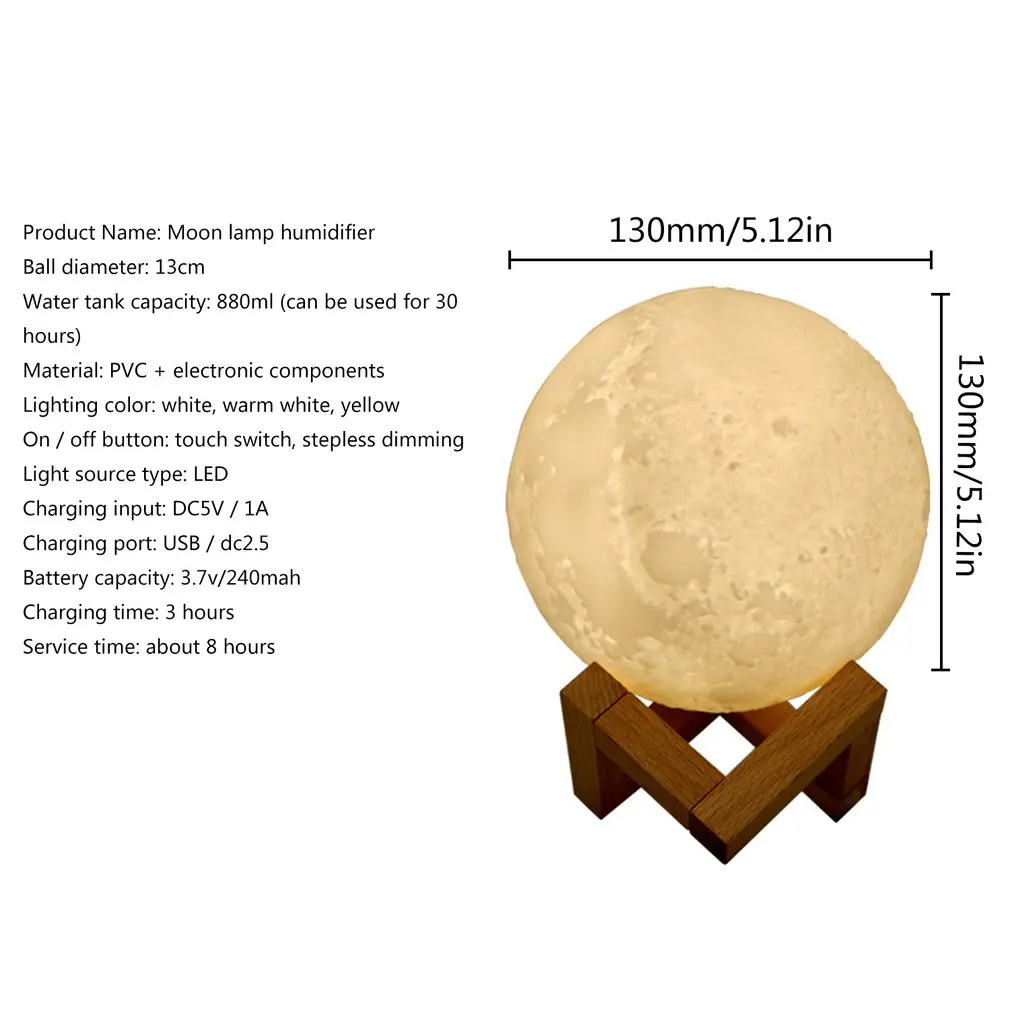 

Air Humidifier 3D Moon Lamp light Diffuser Aroma Essential Oil USB Ultrasonic Humidificador Night Cool Mist Purifier