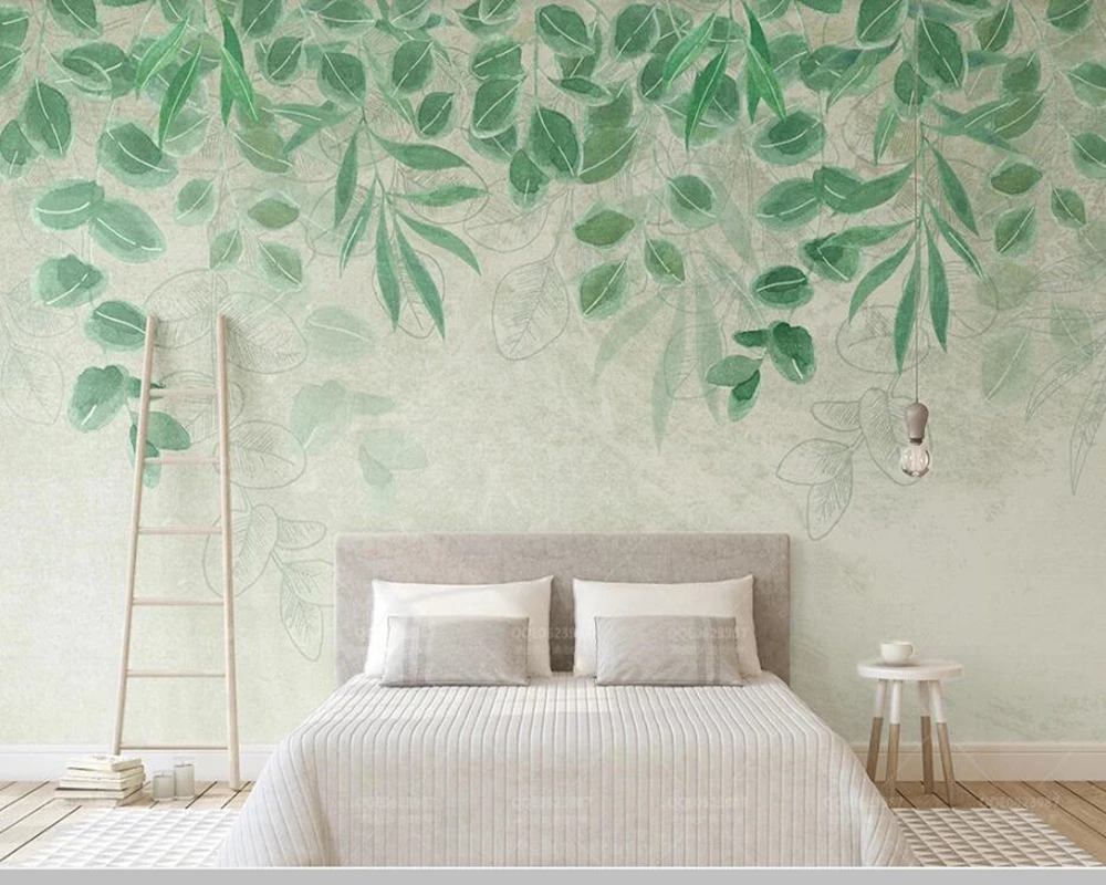 

Papel de parede Fresh green leaves watercolor pastoral 3d wallpaper,living room kitchen bedroom wall papers home decor mural