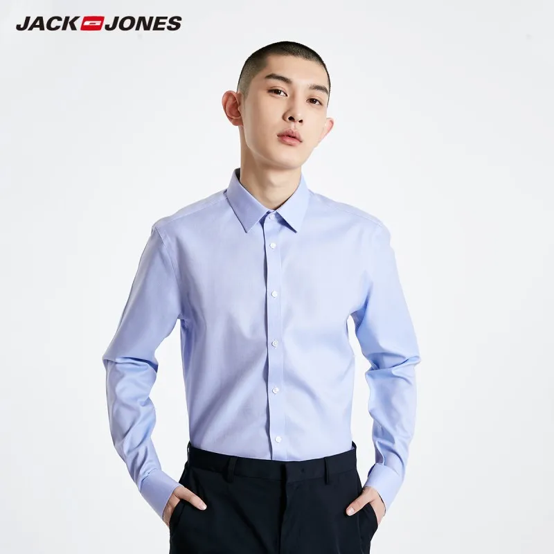 JackJones Men's 100% Cotton Straight Fit Basic Pure Color Pointed Collar Long-sleeved Shirt 219105567 | Мужская одежда
