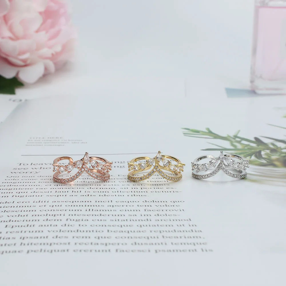 

New original design fine zircon rings 925 silver open V-shaped crown ring for womens Engagement & marriage DIY jewelry gifts hot