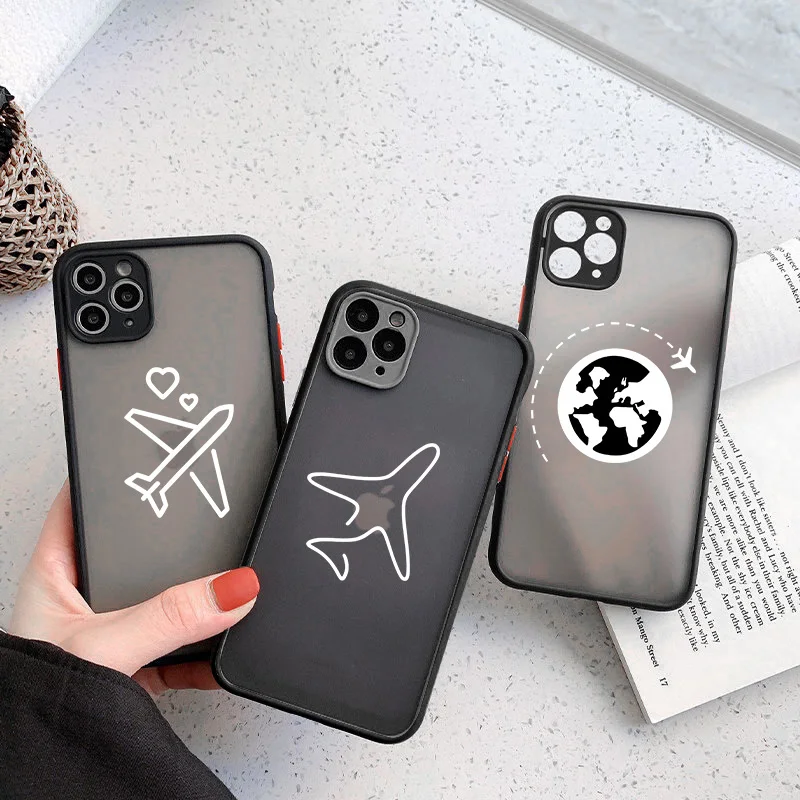 

Camera Protection Travel Map Phone Case For iPhone 11 12 Pro Max X XR Xs Max Airplane Print Hard PC Cover For iPhone 7 8 Plus