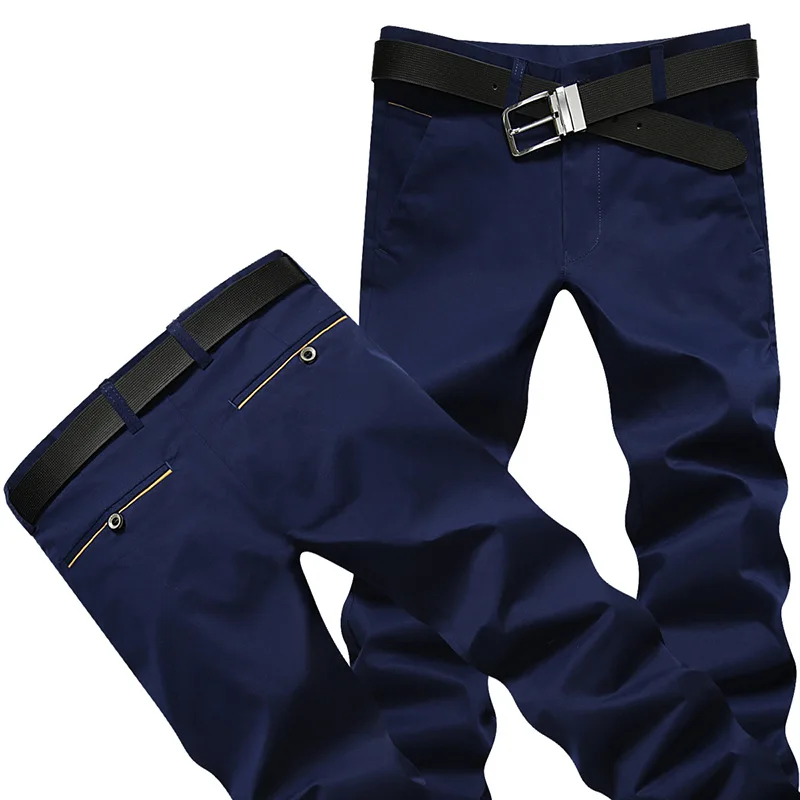 Navy Blue Новые высококачественные мужские брюки прямые весенне-летние длинные мужские классические повседневные деловые брюки средней длины - Цвет: Navy Blue