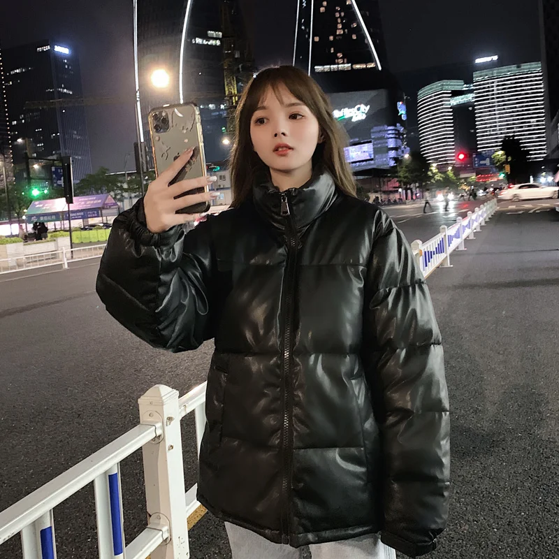 

PU Leather Jacket Women Cotton Padded Coat Female Fashion Thick Warm Casual Overcoat Autumn Winter Loose Parka Outwear Vintage