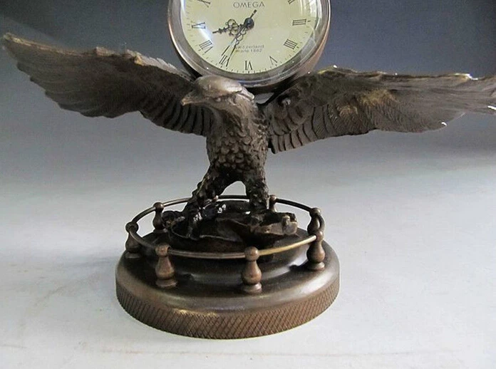 Chinese collect BRASS Copper Eagle sculpture mechanical clock watch Statue wholesale factory Arts outlets |