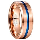 Кольцо из карбида вольфрама NUNCAD 8 мм в ширину, розовое золото + синий угол паза, обручальное кольцо из вольфрамовой стали, мужское кольцо