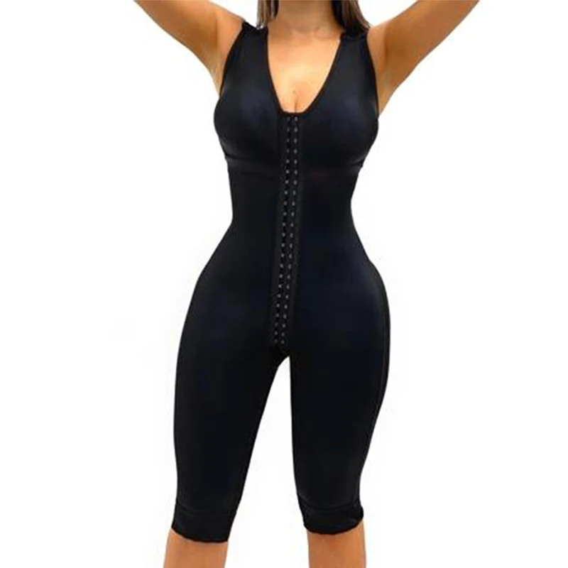 V Neck Sleeveless Knee Length Shapewear Bra Fajas Colombianas  Wide Shoulder Straps Butt-Lifting Bodysuit For Women