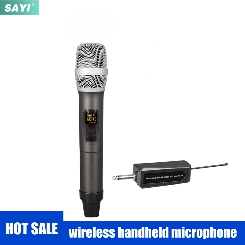 

Двухканальный УВЧ беспроводной микрофон SAYI WMH03, ручной перезаряжаемый приемник с защитой от воющего, динамический микрофон для караоке