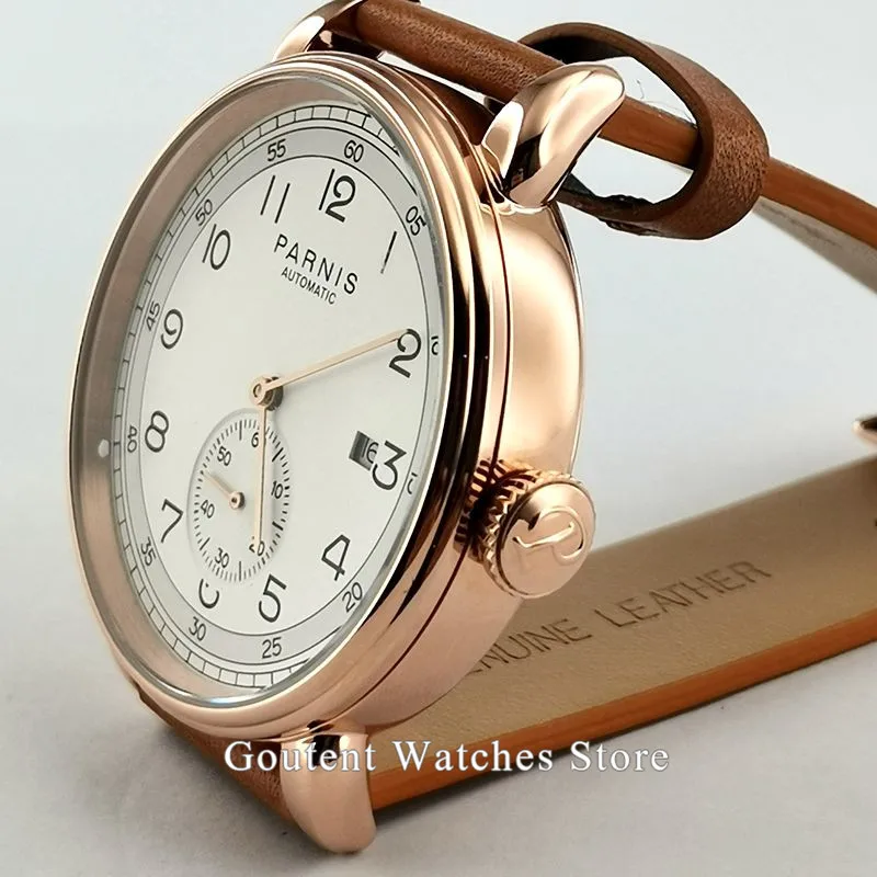 Parnis мужские часы 42 мм топ роскошные механические Розовый Золотой корпус часов