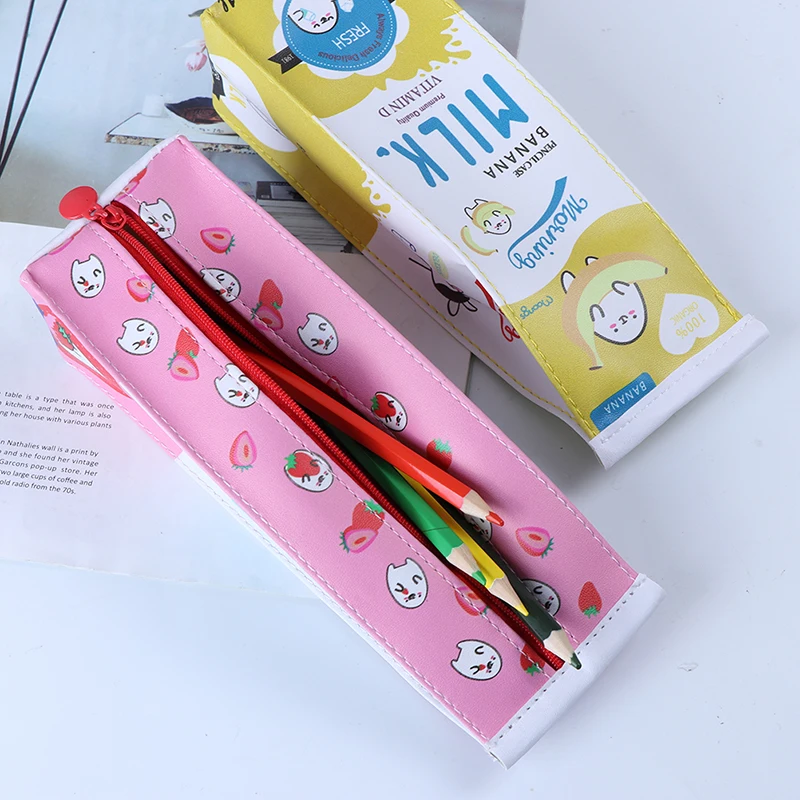 1pcs Cartoon milk bottle school pencil case cute pu pen bag storage pouch stationery | Канцтовары для офиса и дома