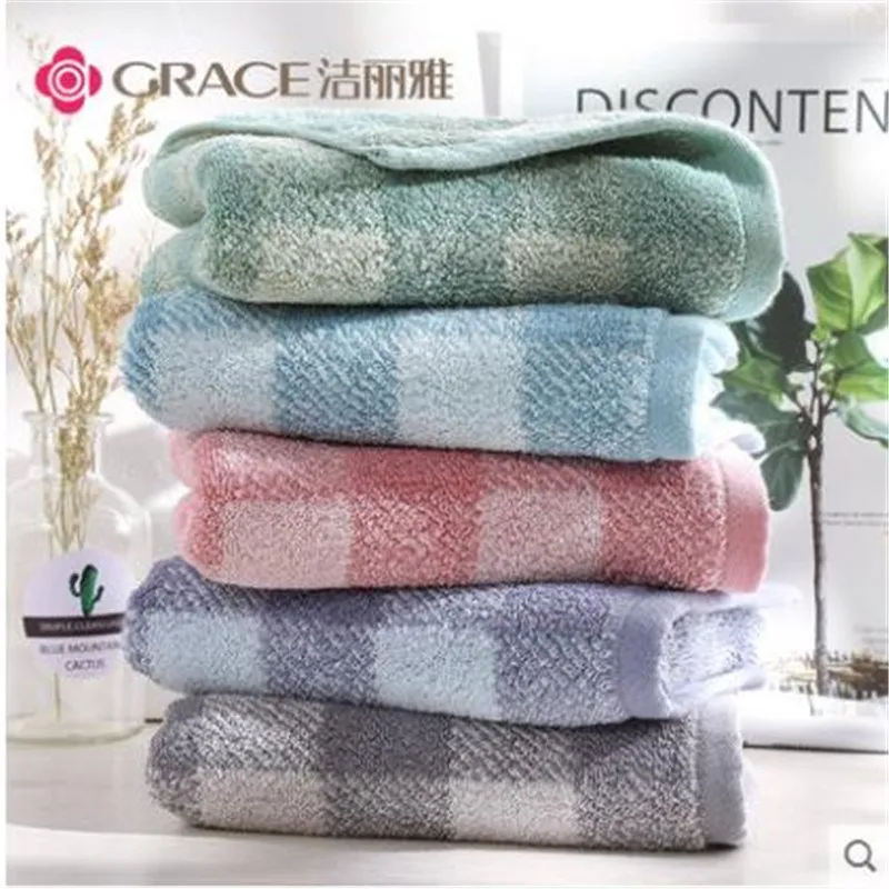 

Three, Random Colors Towel,Check Design, Thick Cotton Face Wash ,74x34cm ,120g,Fashion Square, Soft and Absorbent