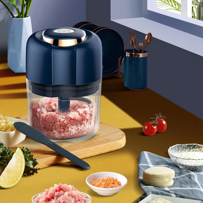 

Electric Garlic Chopper, USB Charging Portable Electric Food Chopper with 3 Blades and 250ML Blender Cup