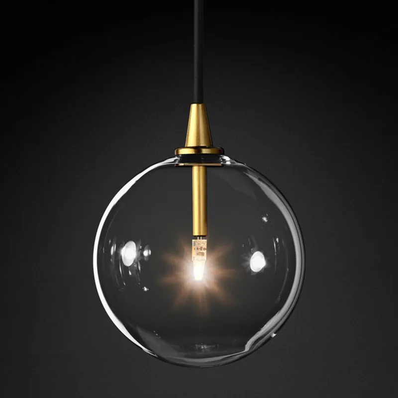 

Светодиодные подвесные светильники G4 с прозрачным стеклянным шаром, простой скандинавский Золотой металлический светодиодный светильник ...