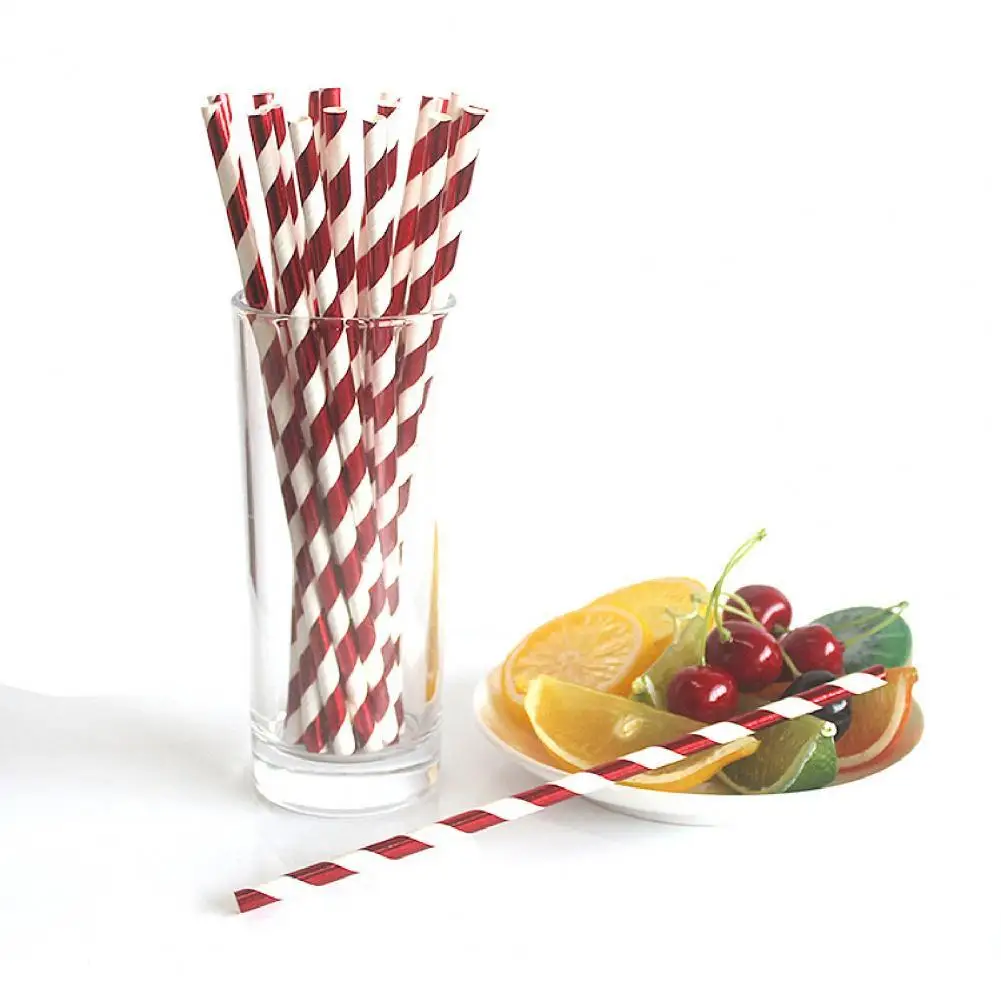 

25Pcs/Bag Paper Drinking Straw Wide Application Disposable Stylish Stripe Pattern Water Straw Bronzing striped paper straws