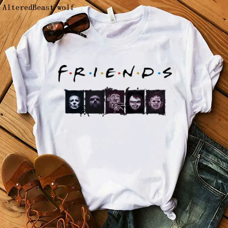 

Horror halloween FRIENDS print t shirt women summer clothing 2019 t shirt female casual harajuku women short sleeve vogue tops