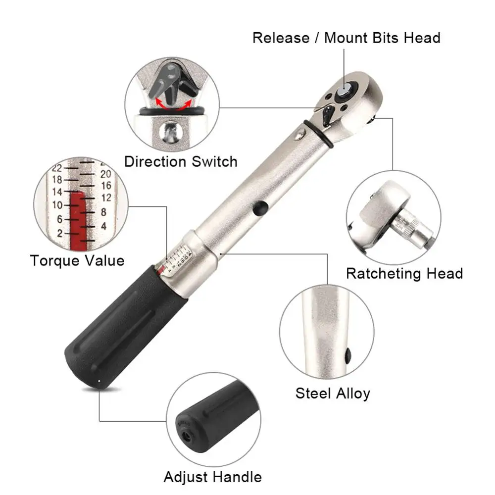 

Wrench Bike tool Bicycle Repair Tools Kit Bike Torque Allen Key Tool Socket Set Road MTB Bike Tools 1/4'' Torque Fix Set 2-24 NM
