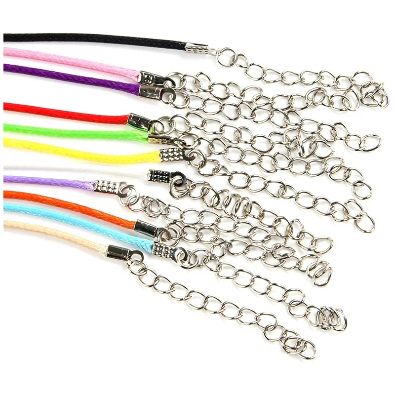 

50Pcs 18 Inch Waxed Cotton Necklace Cord with Lobster Claw Clasp for DIY Jewelry Making, Mix Color