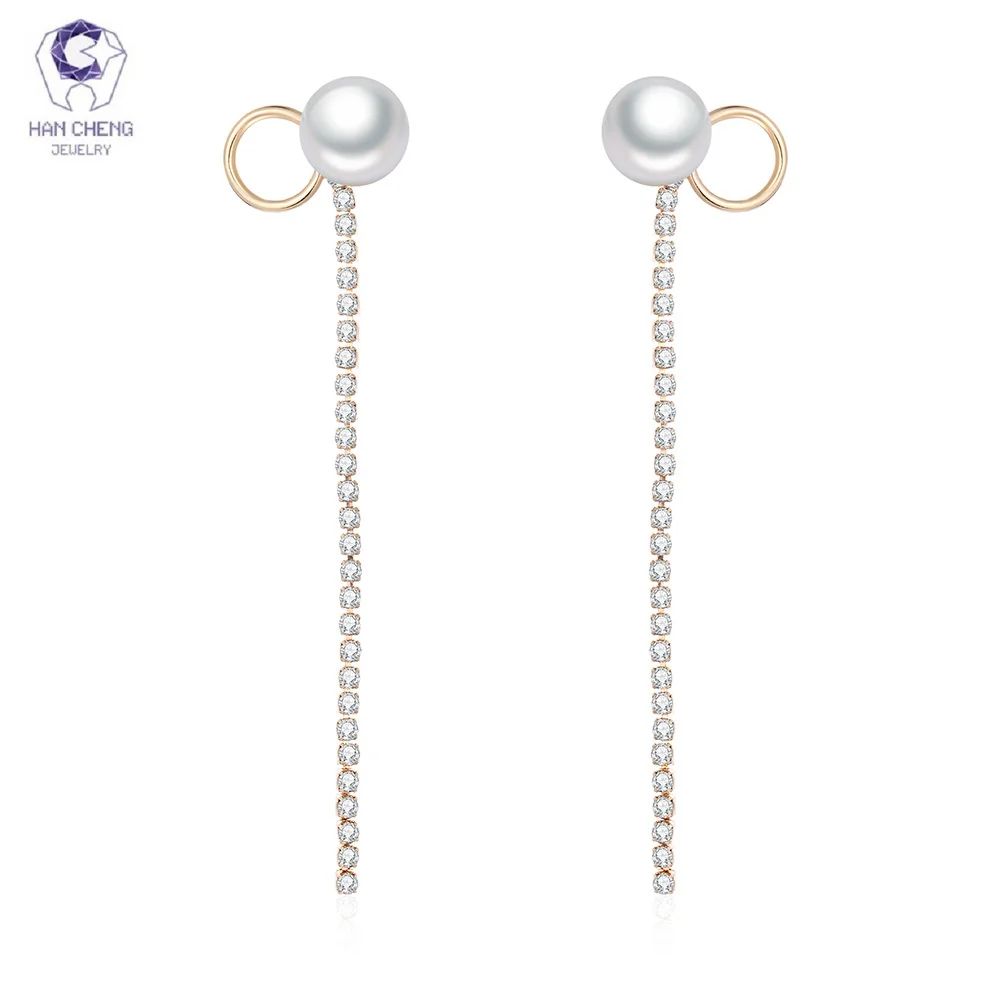 HanCheng новый модный жемчужный бисер серьги висячие круглые стразы длинные для
