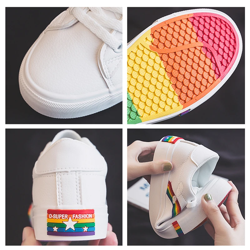 Женская кожаная обувь радужной расцветки коллекция 2019 года сезон осень модная на