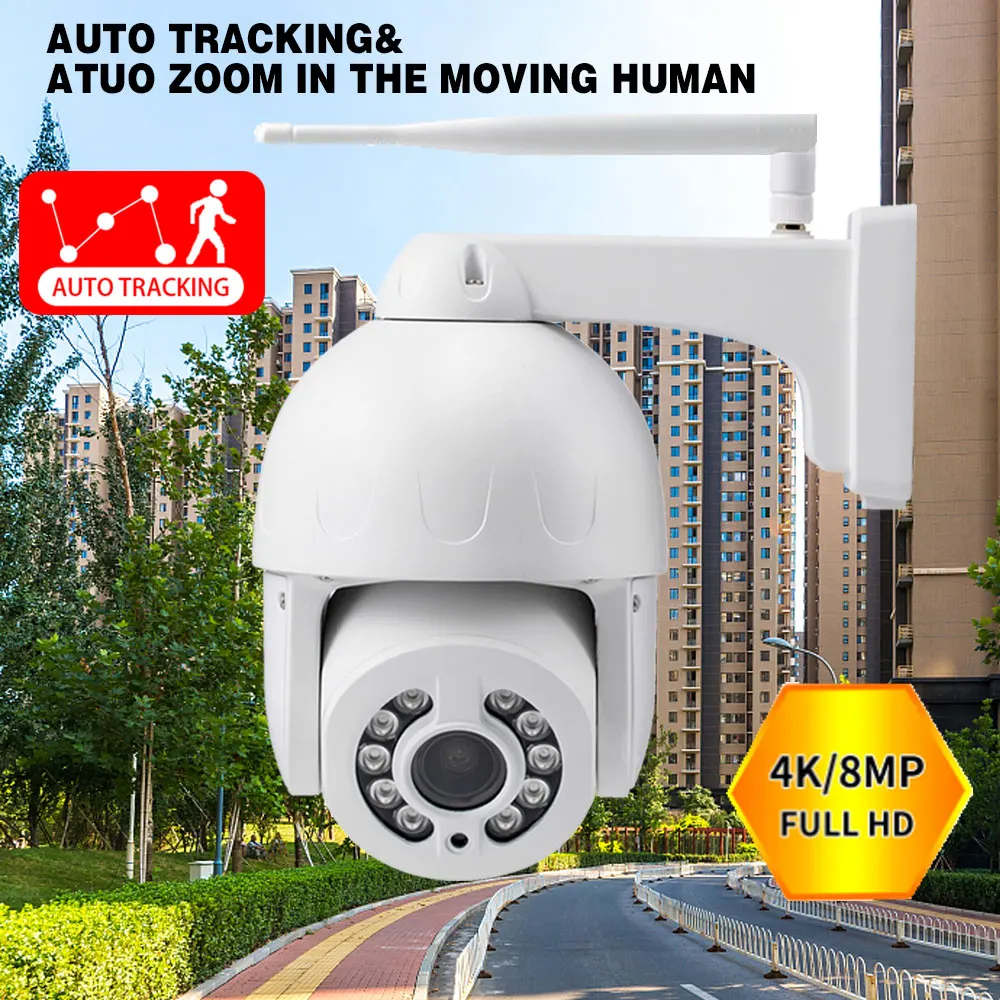 

IP Cam 8MP 4K HD Outdoor Waterproof Camera With Color Night Vision PTZ Security Wifi Smart Camera Two Way Audio AI Auto Tracking