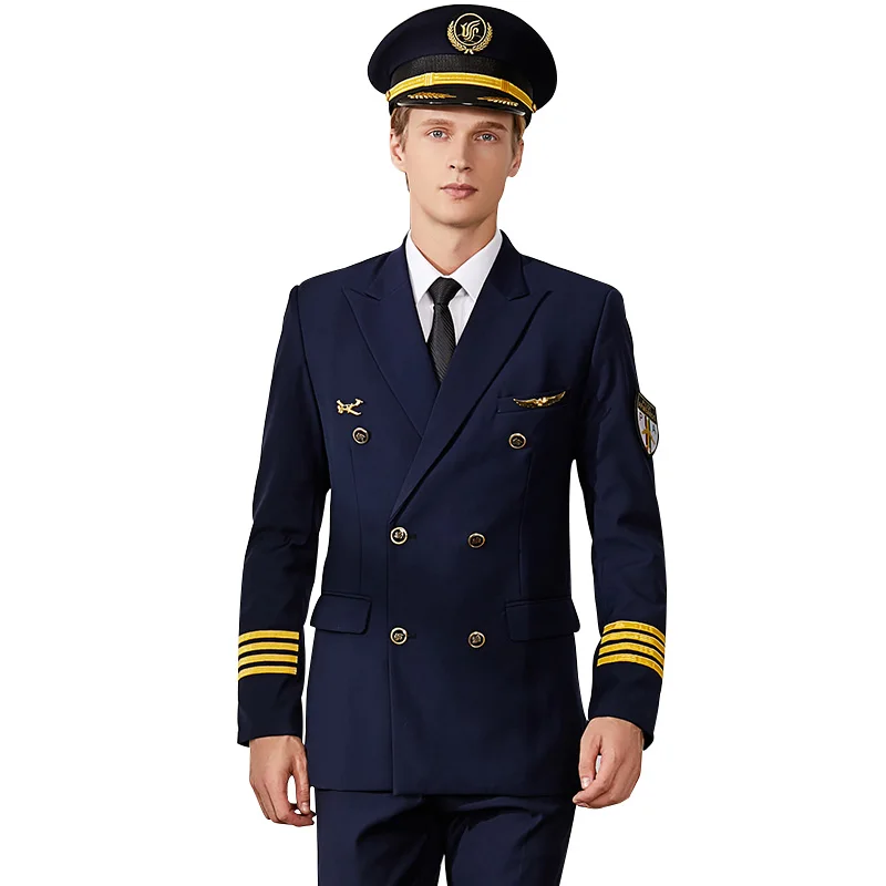 

Aviation Property Workwear Flight Clothing Air Captain Uniform Man Pilot Airline Uniform Professional Suits Hat + Jacket + Pants