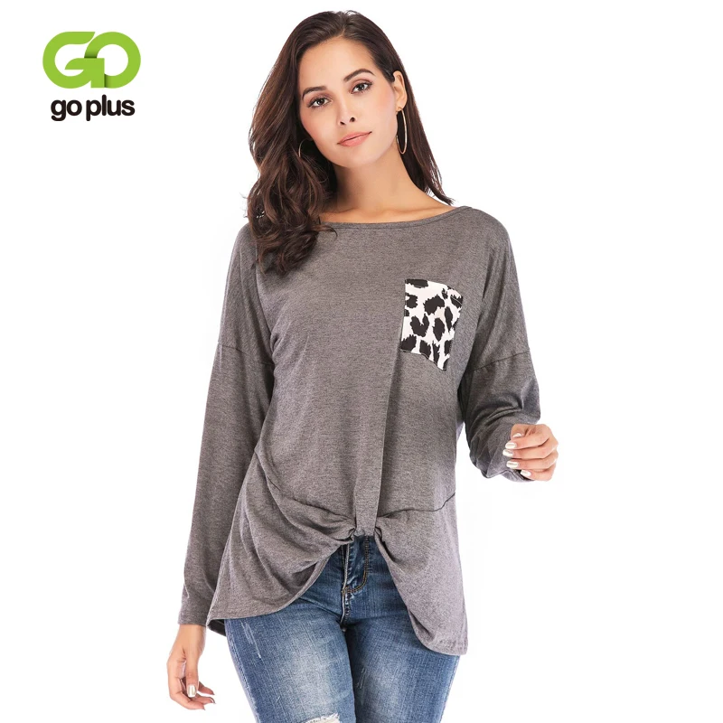 Женская футболка с леопардовыми карманами GOPLUS Винтажная круглым вырезом и