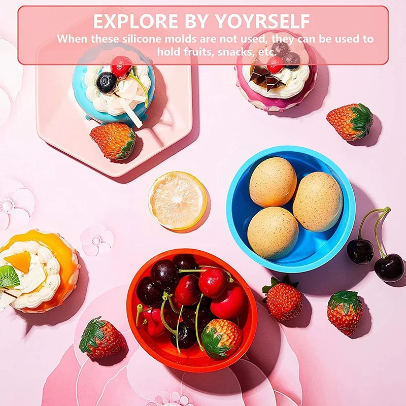 

10 Pieces Silicone Cake Mold Valentine's Day Round Baking Pan 4 Inch Baking Mold Kitchen Silicone Bakeware Pan Red, Blue