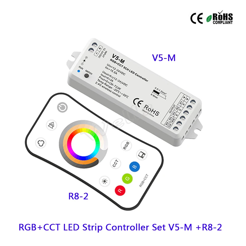 V5 M RGB + CCT 5CH светодиодный контроллер DC12 24V 15A приемник R8 2 4G пульт дистанционного
