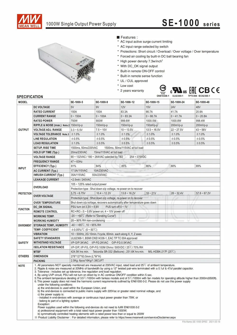 (Только в том случае 11 11) бренд MEAN WELL представляет SE-1000-48 (1 шт.) 48V 20.8A meanwell SE-1000 998 4 W