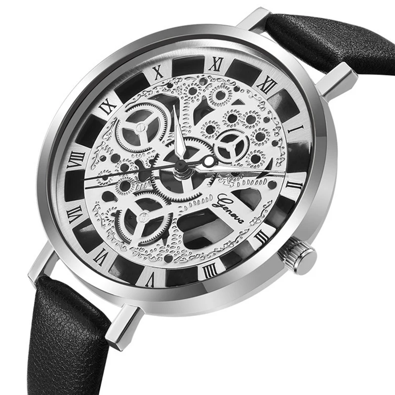 Мужские и женские модные повседневные часы Relojes Hombre ажурные Изысканные с кожаным