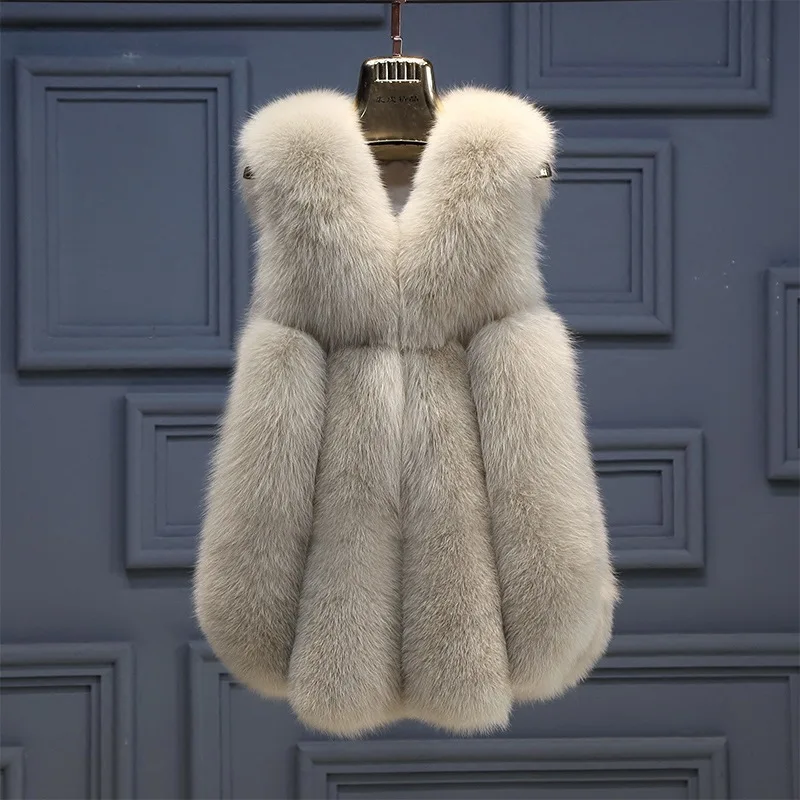 

Women's Vests 2022Winter Fox Fur Coat Oversized Sleeveless Jacket Female Warm Vest Fashion Casual Artificial Fur Vest