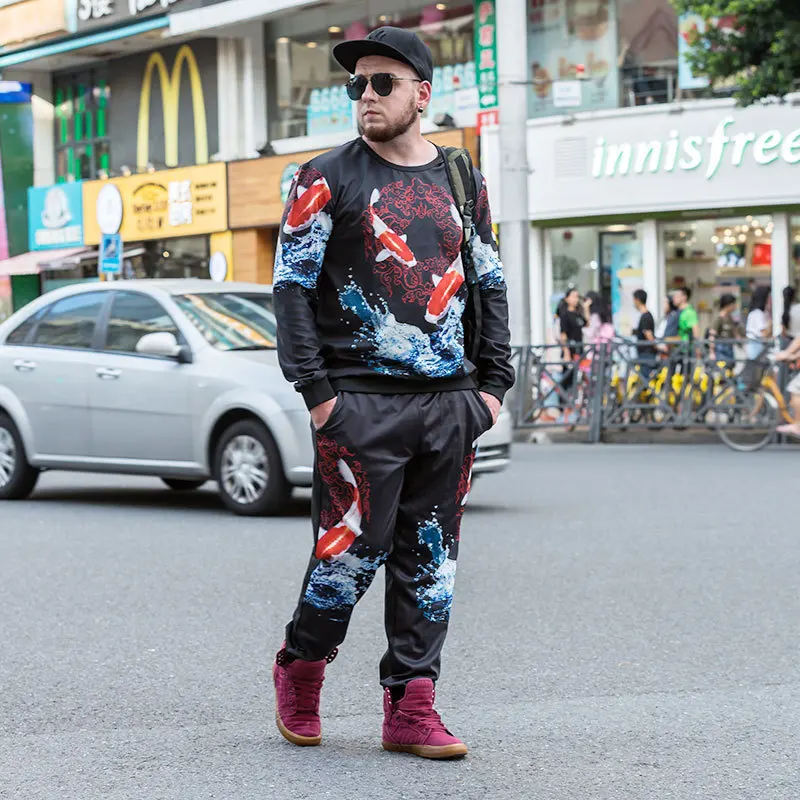

Plus size men's clothing autumn and winter fat men's fashion Chinese style carp print ethnic style plus size sweater