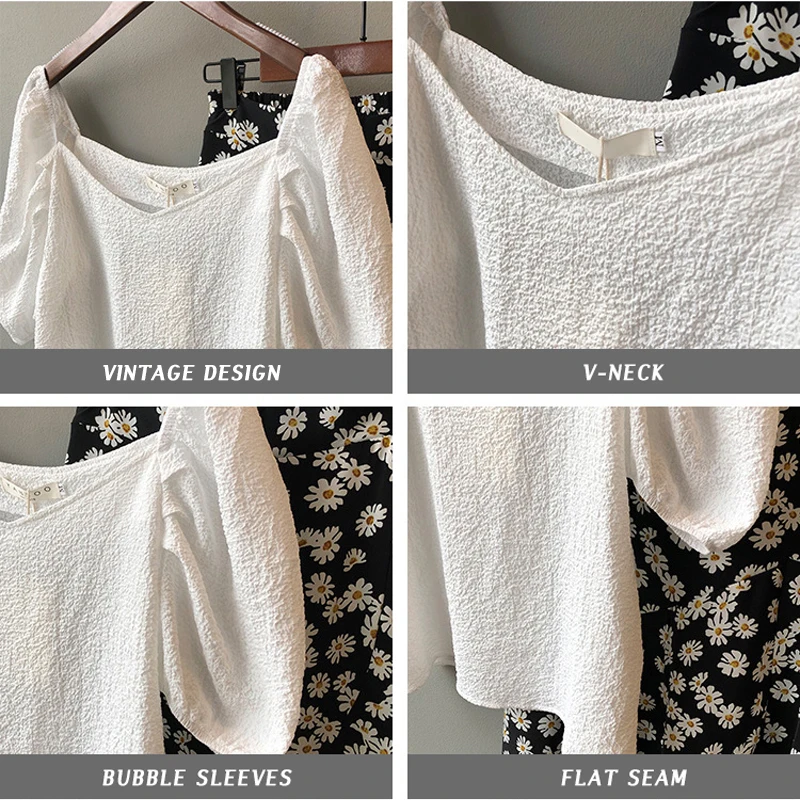 Женская винтажная блузка GOPLUS белая с квадратным вырезом и пышными рукавами в