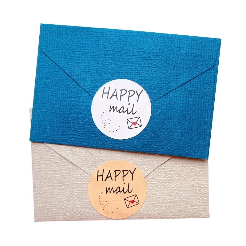 

100pcs 35mm Paper Happy Mail Stickers Round Adhesive Sticker Business Envelopes Mailing Packaging Labels