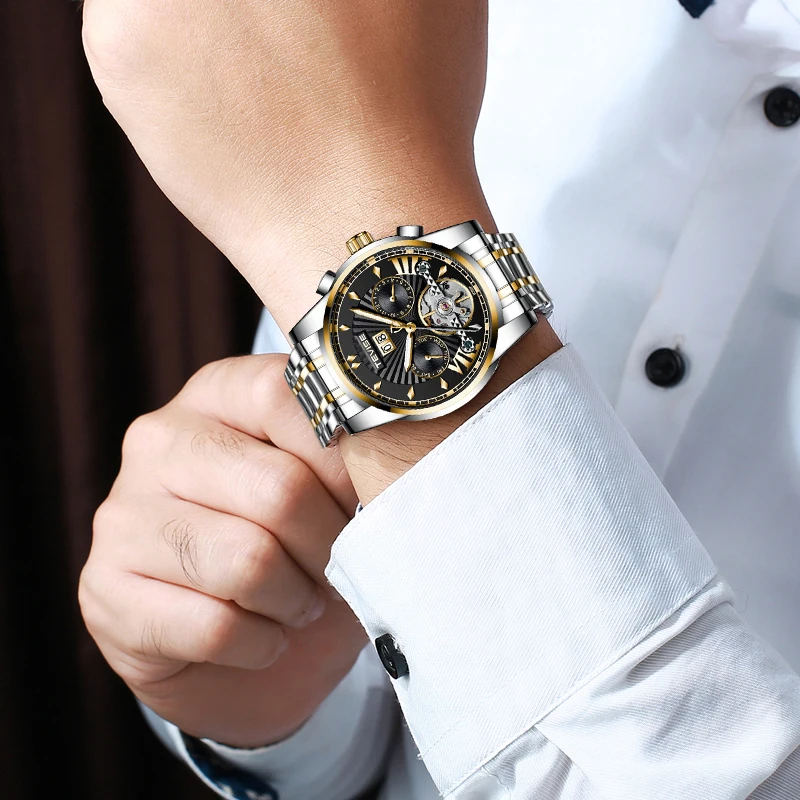 

TEVISE Brand Mens Watches Automatic Mechanical Watches Men Business Waterproof Skeleton Gold Toubillon Watch Relogio Masculino