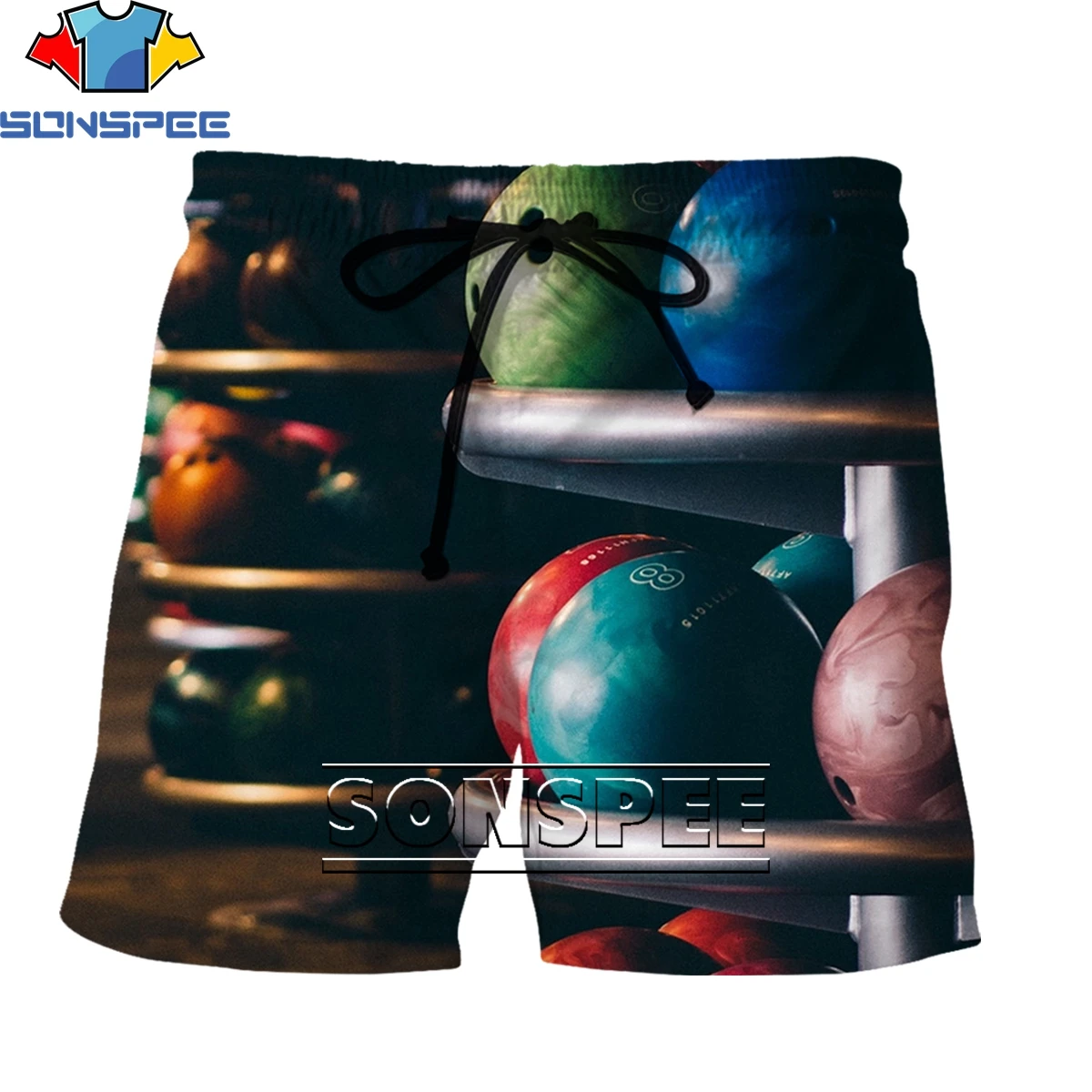 

SONSPEE Fashion Cool Bowling Pattern 3D Printing Men's Shorts Summer Personality Casual Original Hawaiian Beach Clothing