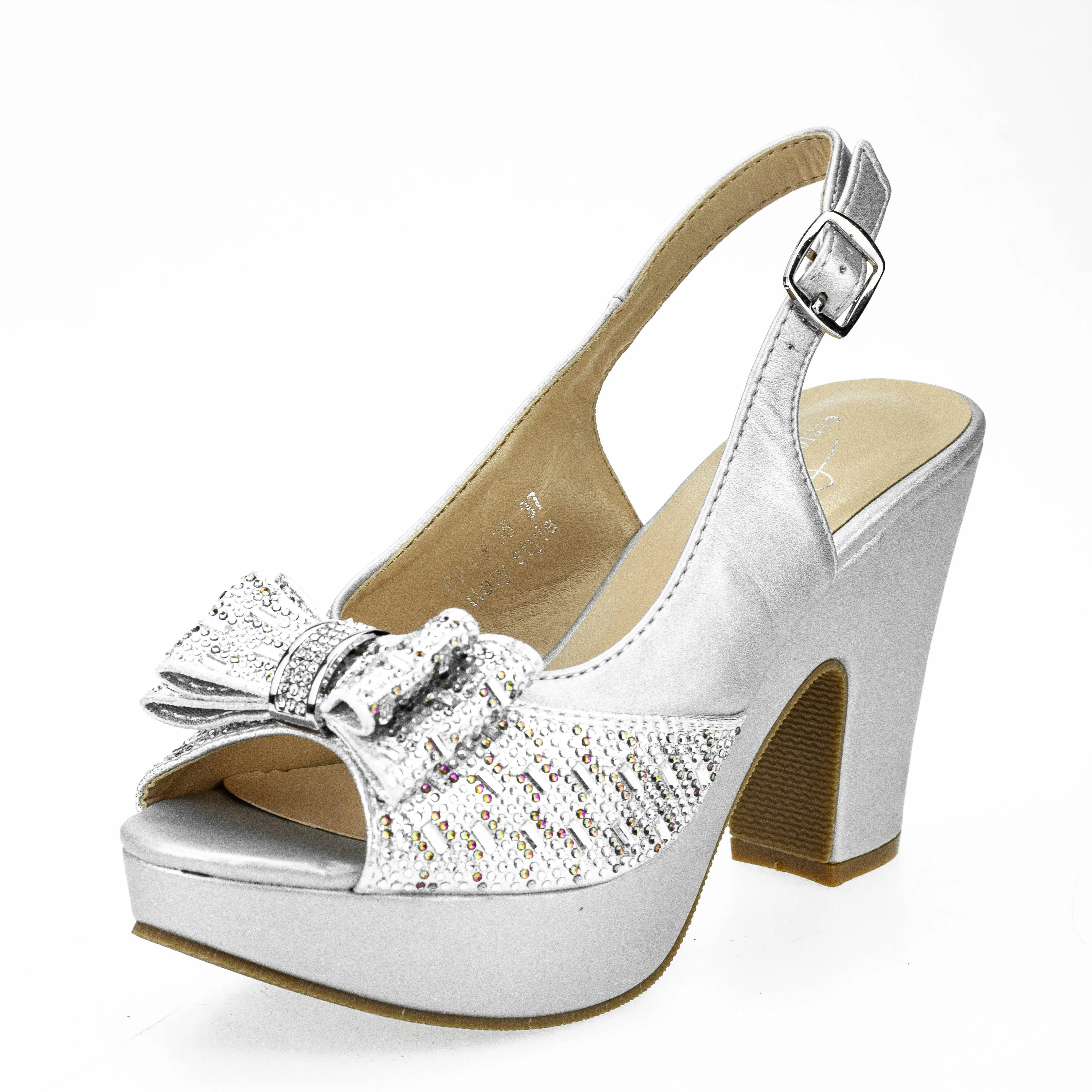 Bowknot Bling Bling Italy Sparkly Heels Sandals Summer Shoes Slingbacks Chunky Sandal Peep Toe Women Chunky Heels Pumps 6245-35