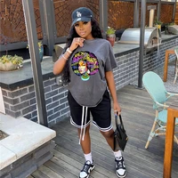 hip hop casual two piece sets women summer 2021 streetwear fashion outfits print loose t shirt side stripe shorts tracksuit