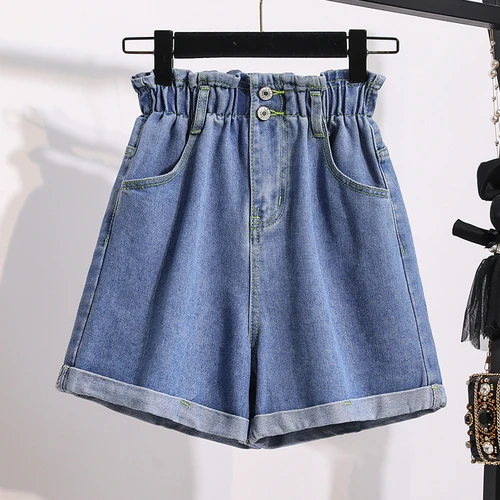 

2022 Large women's spring summer new jeans high waist loose A-line wide leg fashion denim shorts