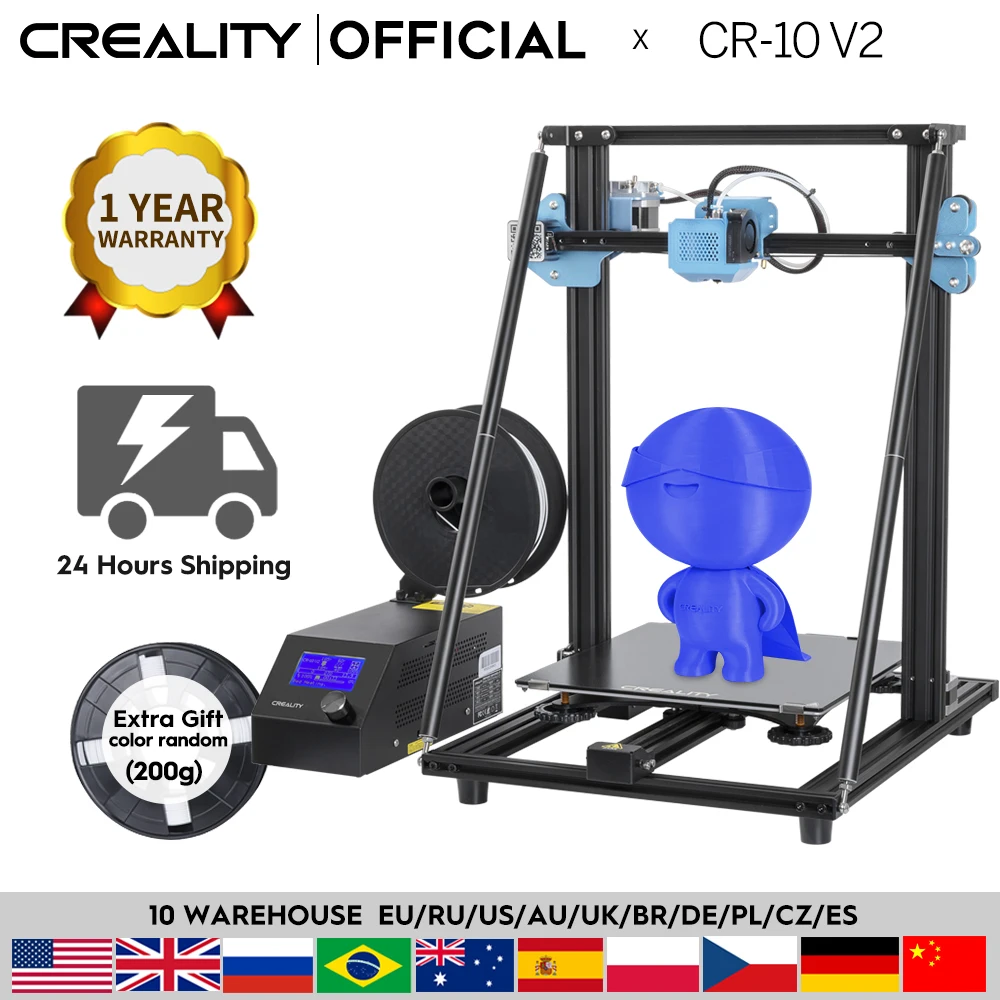 

3D-принтер CREALITY CR-10 V2, принтер, большой размер печати, бесшумная материнская плата, возобновление печати с блоком питания Mean well