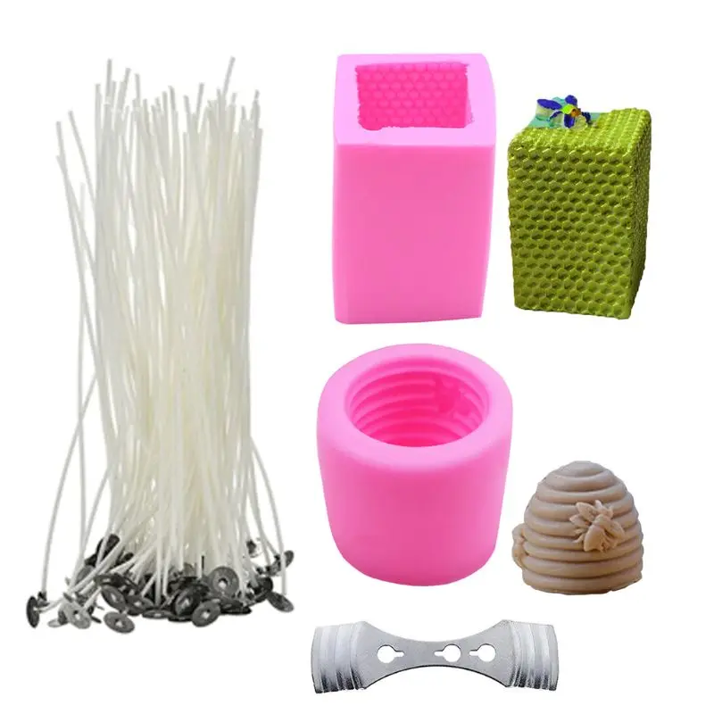 2 упаковки 3D пчела соты силиконовые формы для свечей с 50 шт свечи фитили и